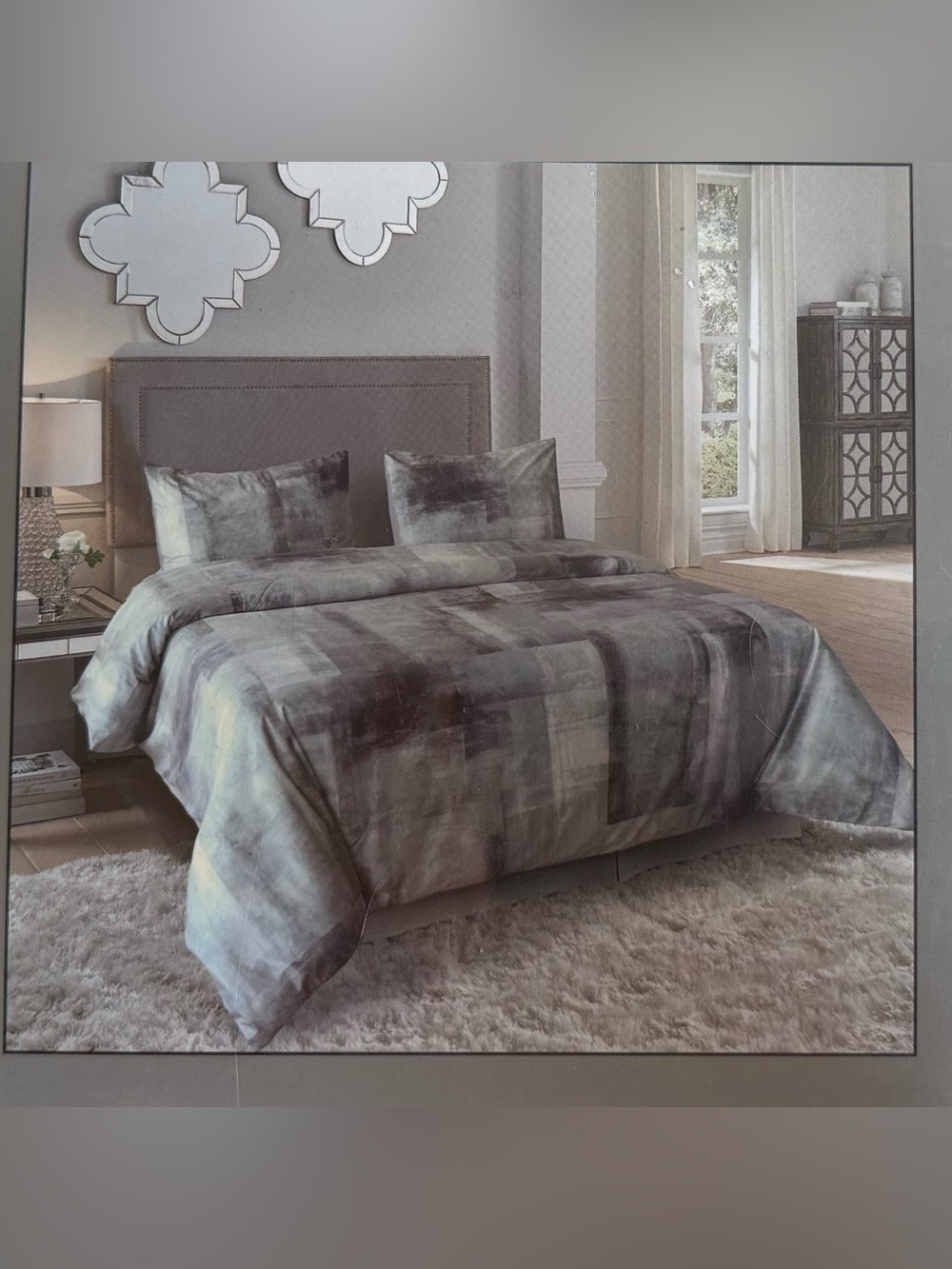 New Callisto Home Velvet Queen Duvet Cover Set With 2 Shams- Grey 96”x 92”